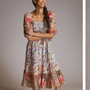 Anthropologie Place Nationale Floral Linen Midj dress size 6 new